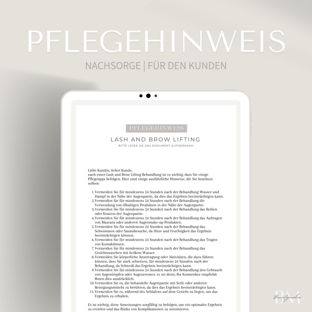 Nachsorgeformular für Wimpern- & Augenbrauenlifting