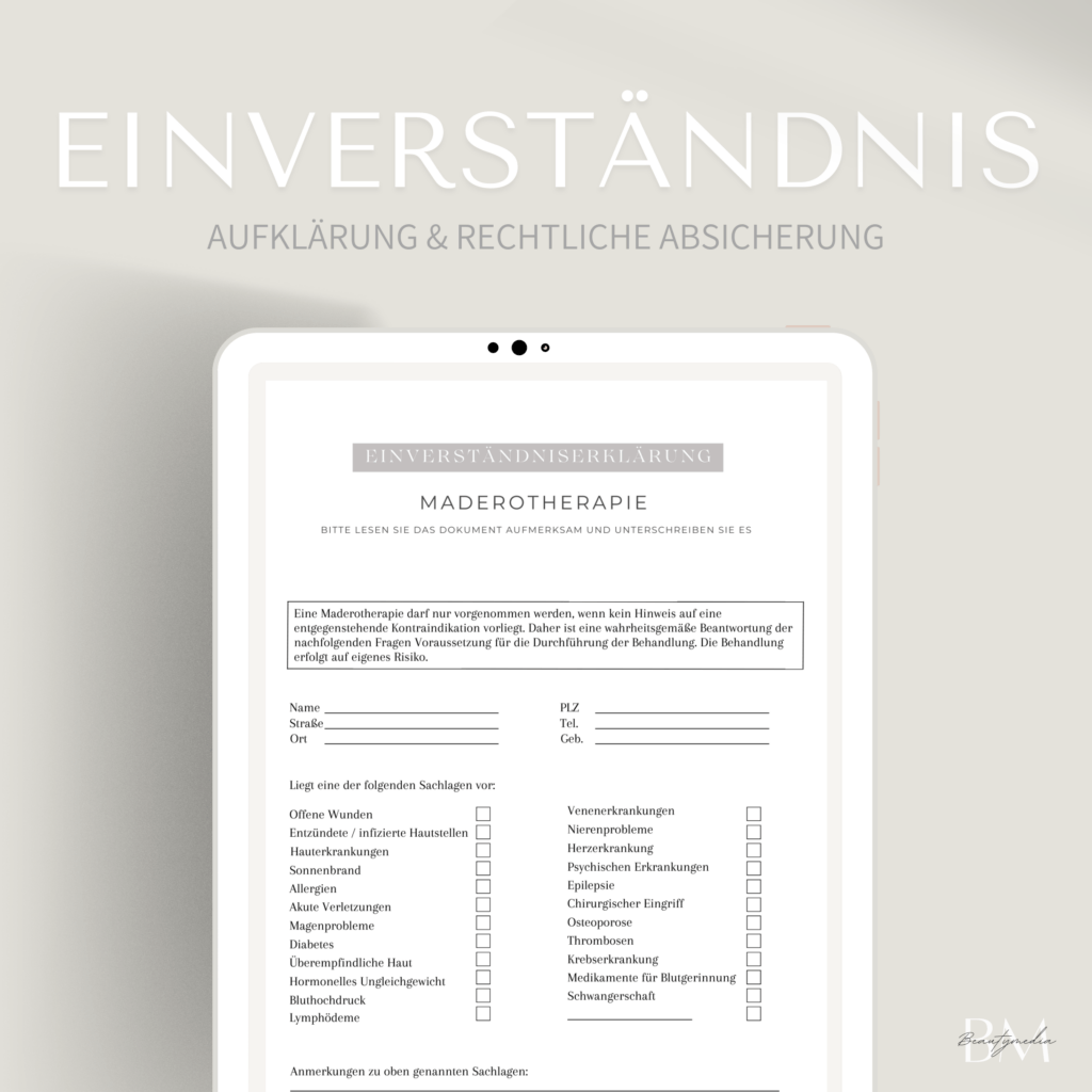 Einverständniserklärung für Maderotherapie als Formular für Dienstleister.