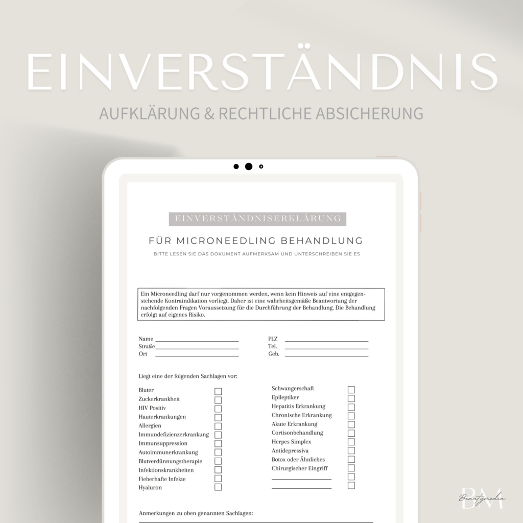 Microneedling Einverständniserklärung für professionelle Behandlungen.