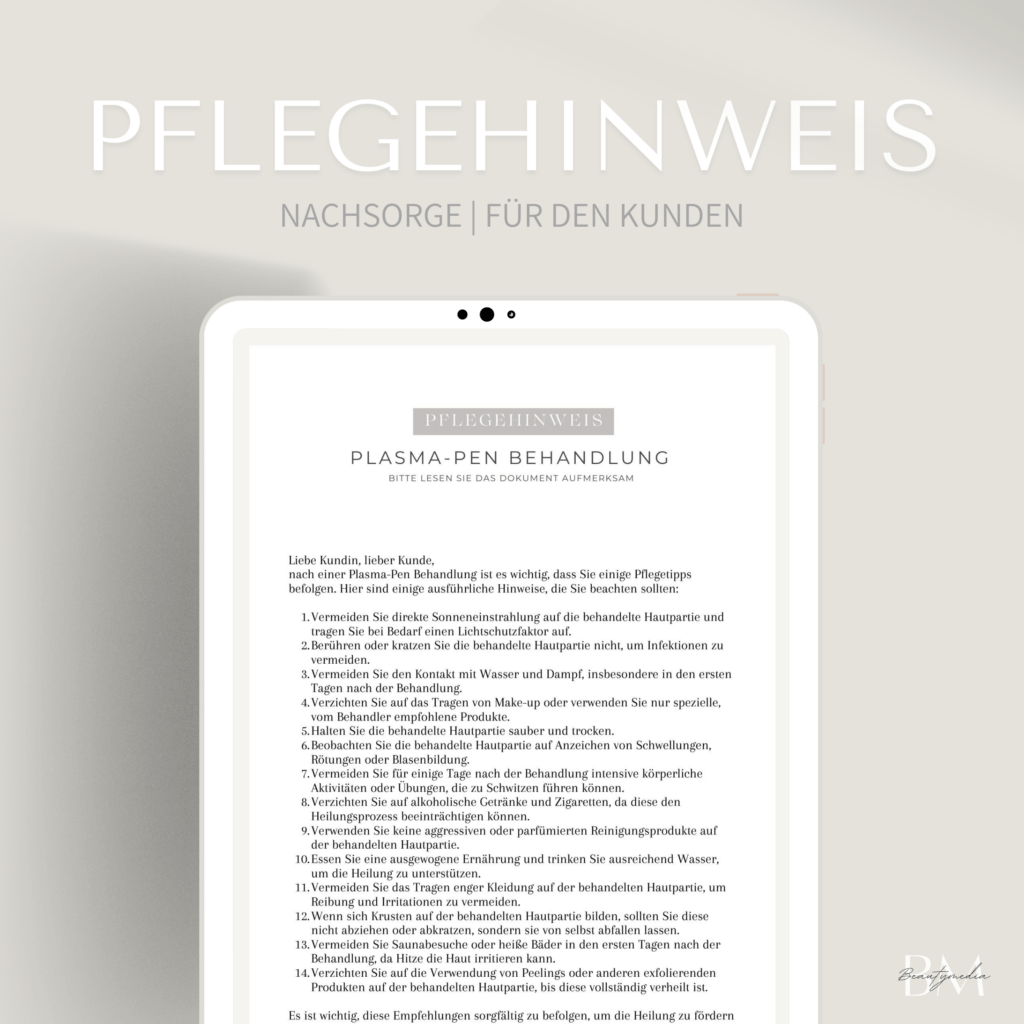 Pflegehinweis Plasma-Pen – Kundenformular zum Download