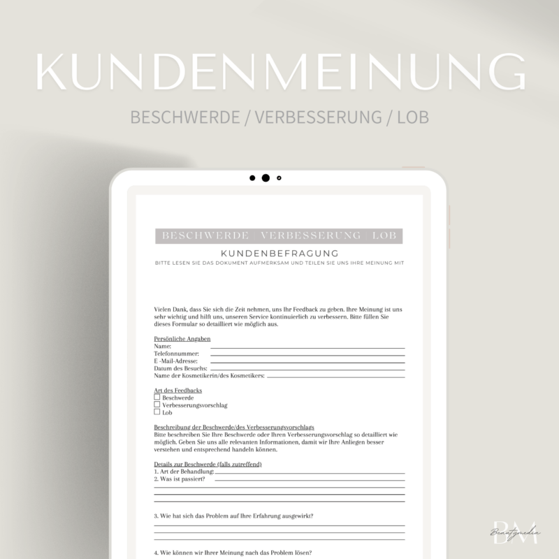 Geben Sie Ihren Kunden die Möglichkeit, Feedback zu geben! Mit unserem Beschwerde-, Lob- und Verbesserungsformular. Jetzt herunterladen und professionell nutzen!