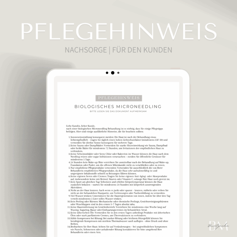 Biologisches Microneedling ist eine bewährte Methode zur Verbesserung des Hautbildes durch gezielte Mikroverletzungen und den Einsatz natürlicher Wirkstoffe. Die Haut wird sanft stimuliert und zur Regeneration angeregt.