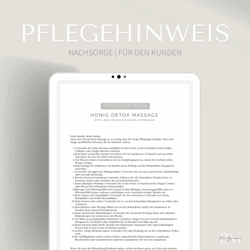 Pflegehinweis für die Honig Detox Massage