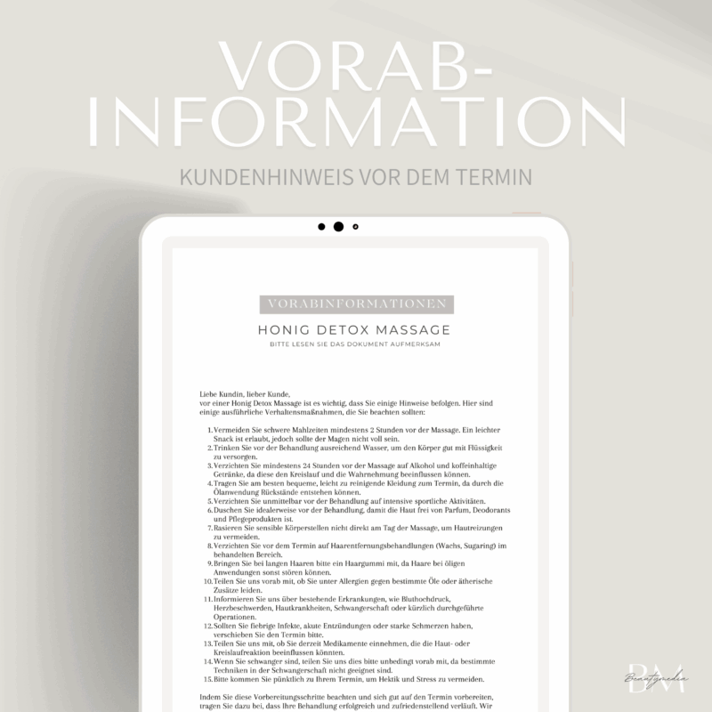 Vorabinformationen Honig Detox Massage