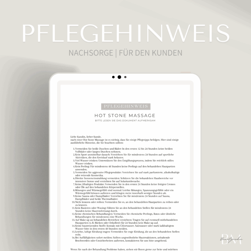 Pflegehinweis für die Hot Stone Massage