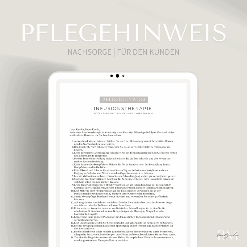 Pflegehinweis für die Infusionstherapie
