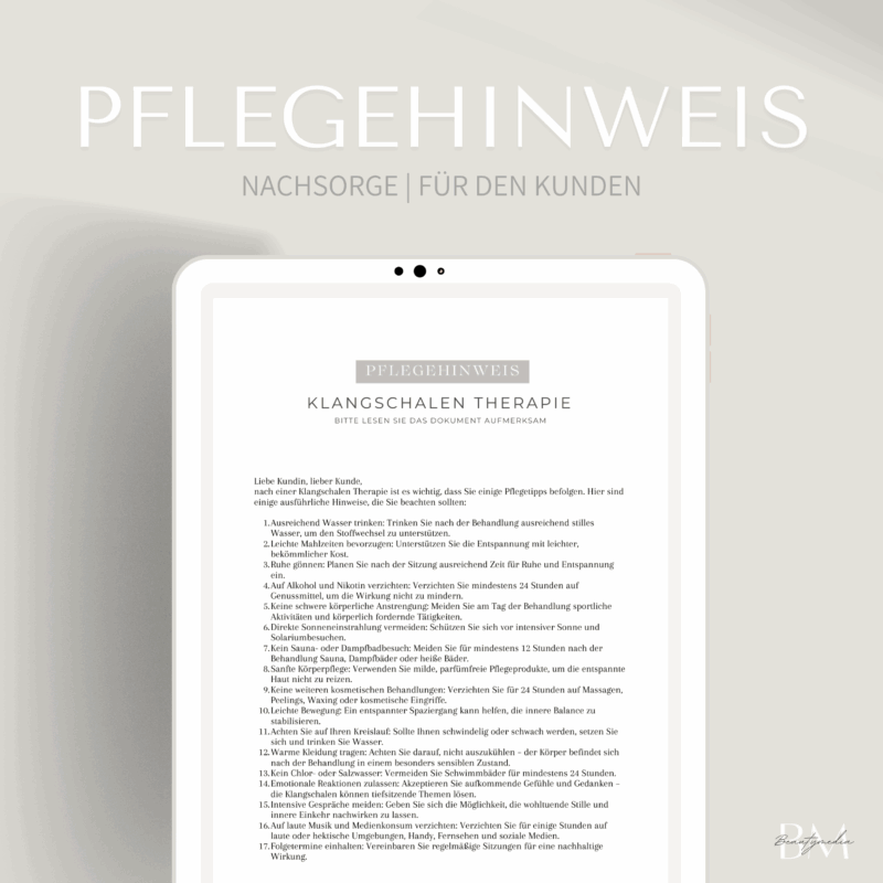 Pflegehinweis für die Klangschalen Therapie
