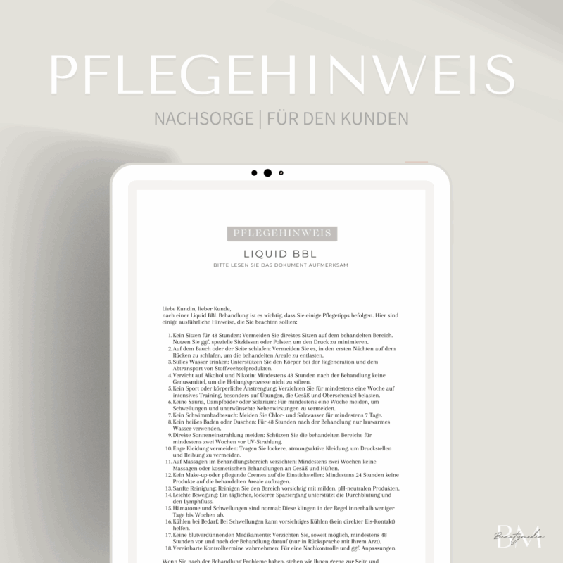 Pflegehinweis für die Liquid BBL Behandlung
