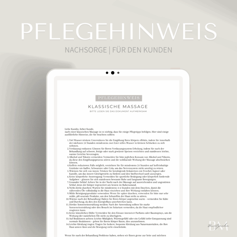 Pflegehinweis für die klassische Massage
