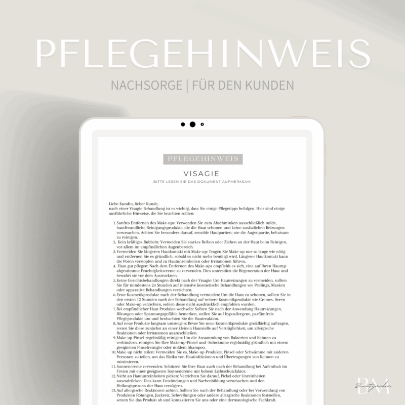 Pflegehinweis für die Visagie