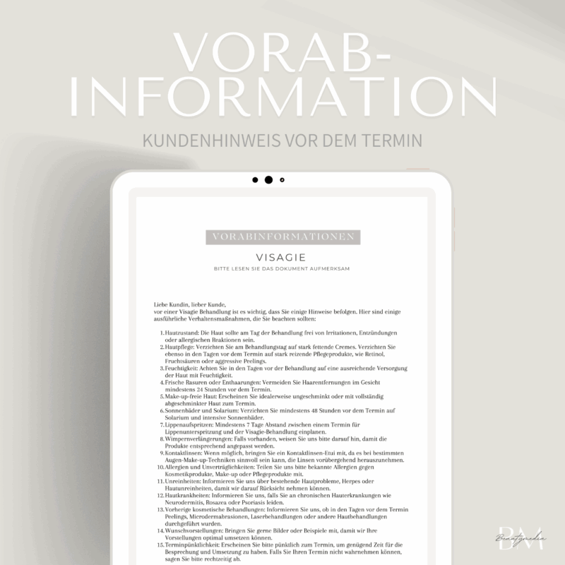 Vorabinformationen Visagie