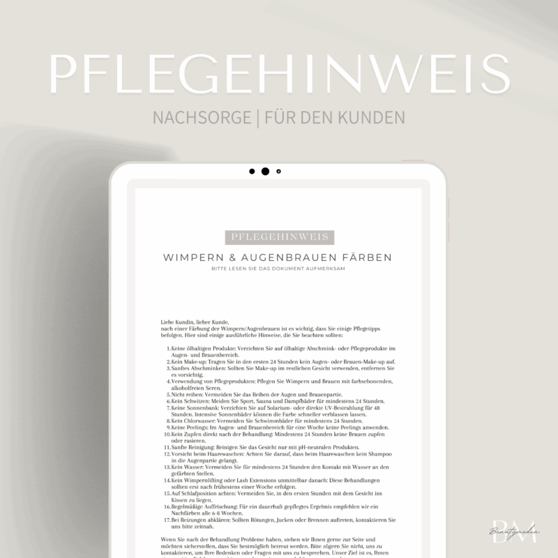 Pflegehinweis für das Wimpern und Augenbrauen färben