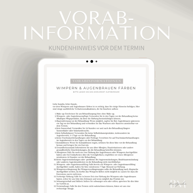 Vorabinformationen Wimpern- und Augenbrauenfärben