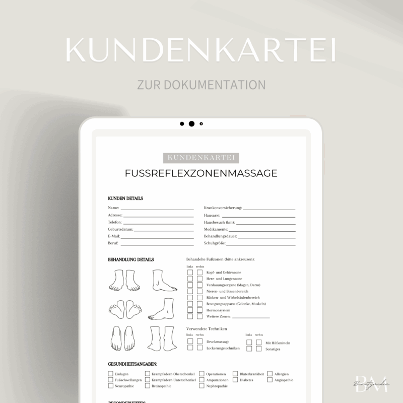 Kundenkartei für die Fußreflexzonenmassage