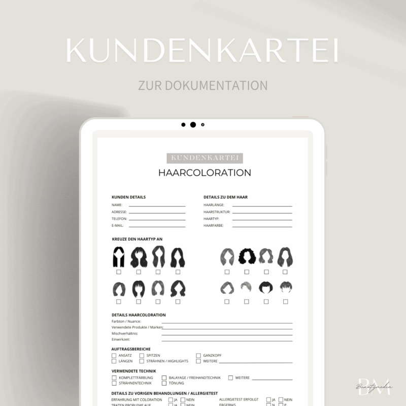 Kundenkartei für die Haarcoloration