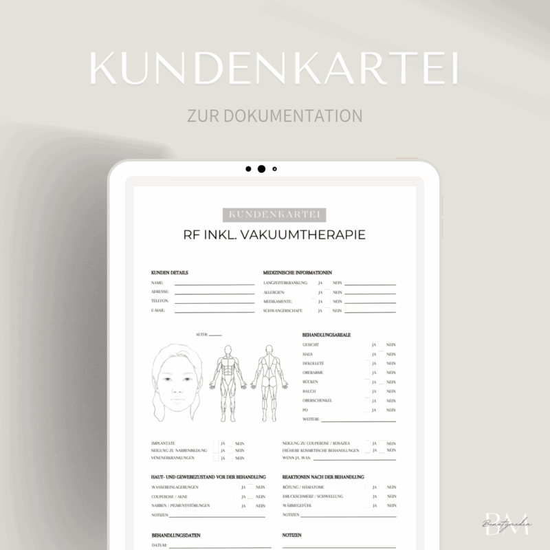 Kundenkartei für Radiofrequenz inkl. Vakuumtherapie