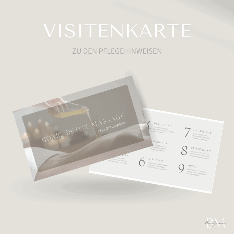 Visitenkarten-Pflegehinweis für Honig Detox Massage