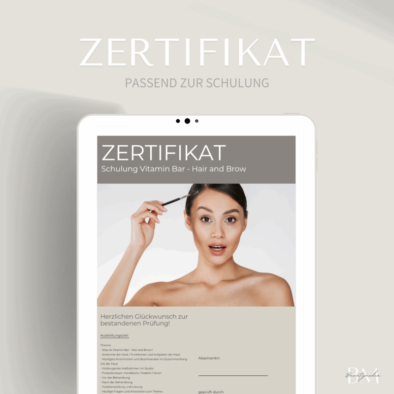 Zertifikat für die Vitamin Bar – Hair & Brow Schulung