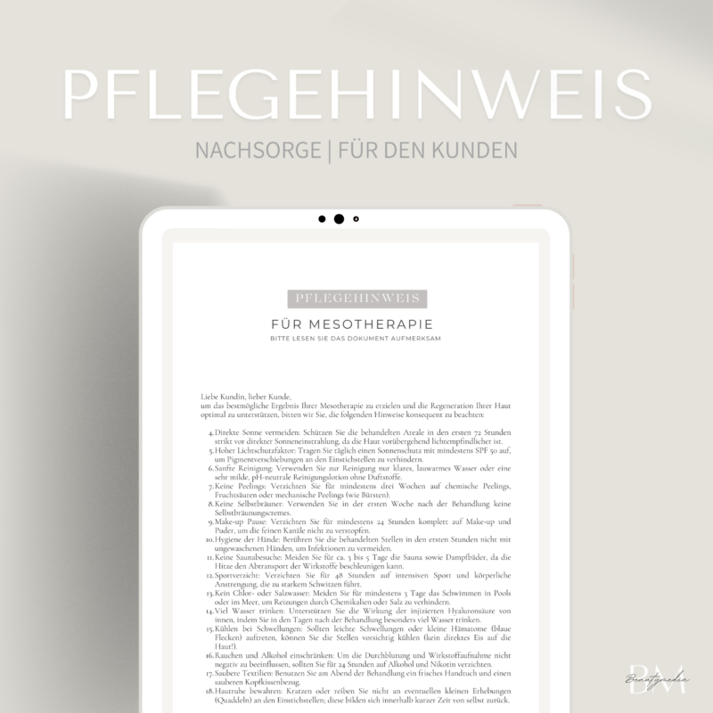 Pflegehinweis für die Mesotherapie