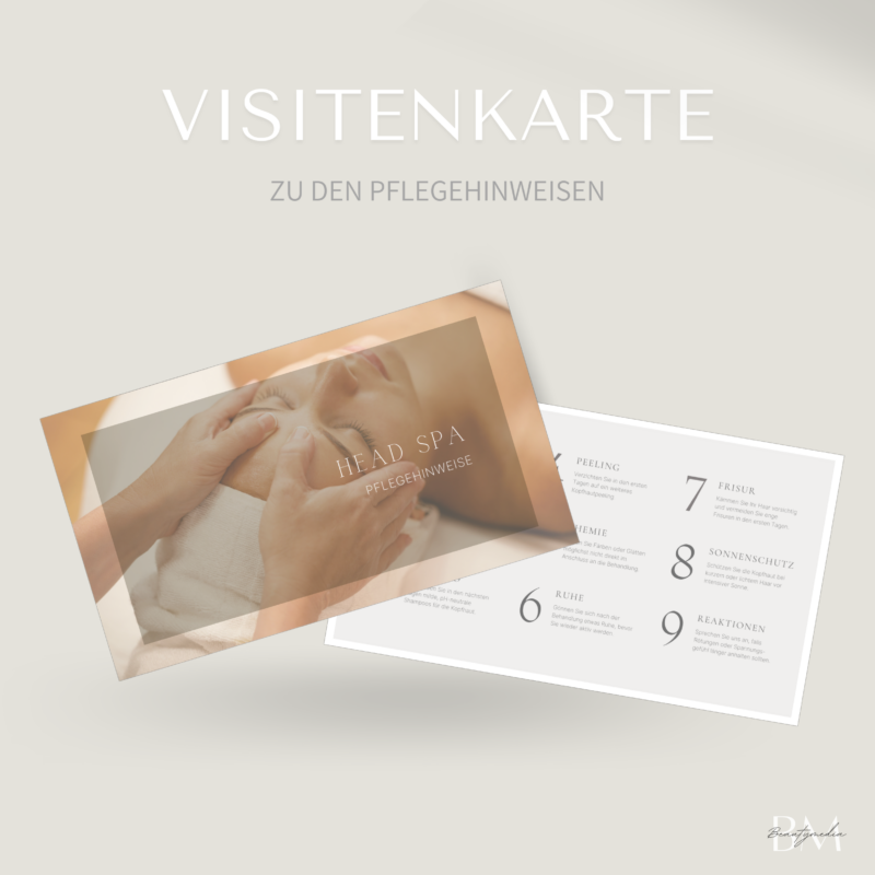 Pflegehinweis Visitenkarte für das Head Spa