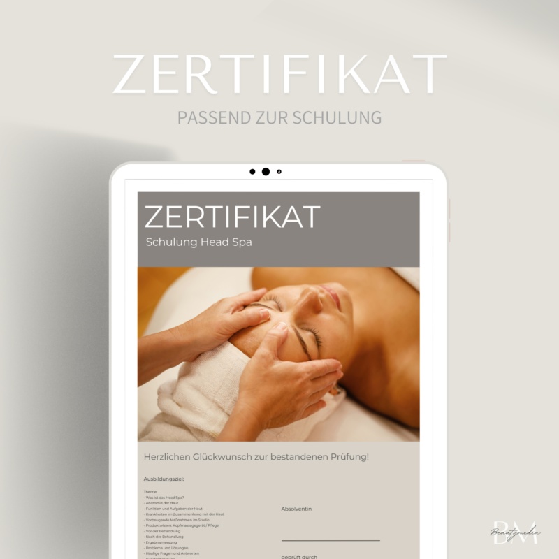 Zertifikat für das Head Spa