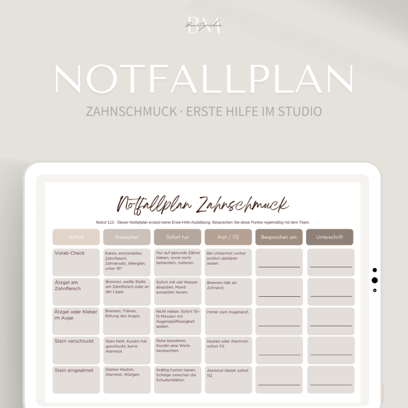 Notfallplan Zahnschmuck