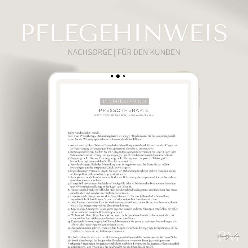 Pflegehinweis für die Pressotherapie